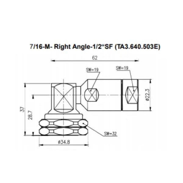 DIN 7/16 Macho 90° para cable feeder de 1/2''SF - Imagen 3